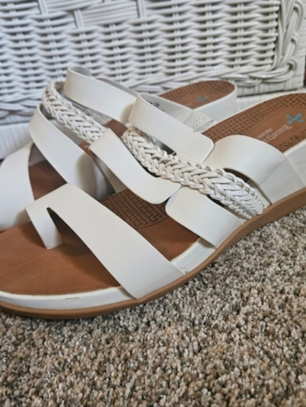 Relisted- Slip-On White Braided Strap Women's Sandals